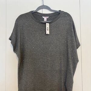Joe Fresh Gray Pearl/Rhinestone-Accent Knit Tee